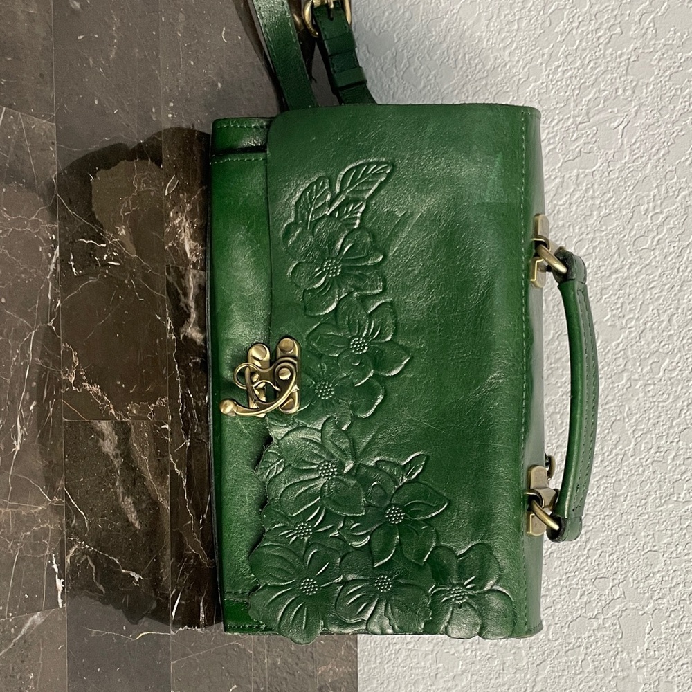 Patricia Nash Green Floral Leather Shoulder Bag